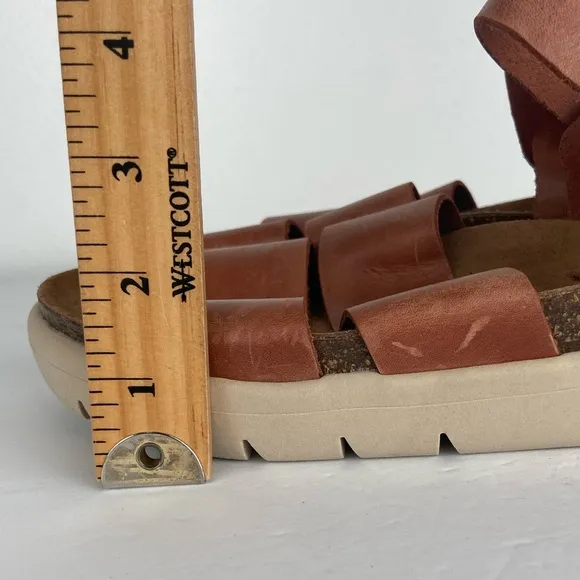 Musse &amp; Cloud Women's Sandals Size 40 US 9.5 Tan Distressed Leather Boho Footbed