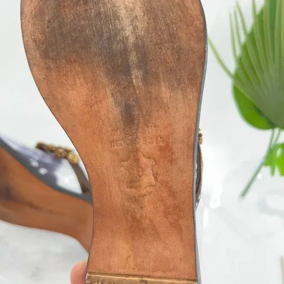 Mystique Jeweled Sandals Size 9 Brown Amber Bead Thong Flats Slip On Boho Cruise