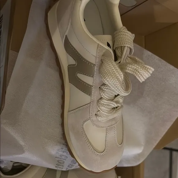 N Cream and Tan Retro Sneakers. New Balance look a like