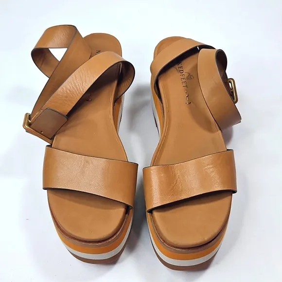 Naked Feet Tan and Orange Platform Sandals Size 9.5