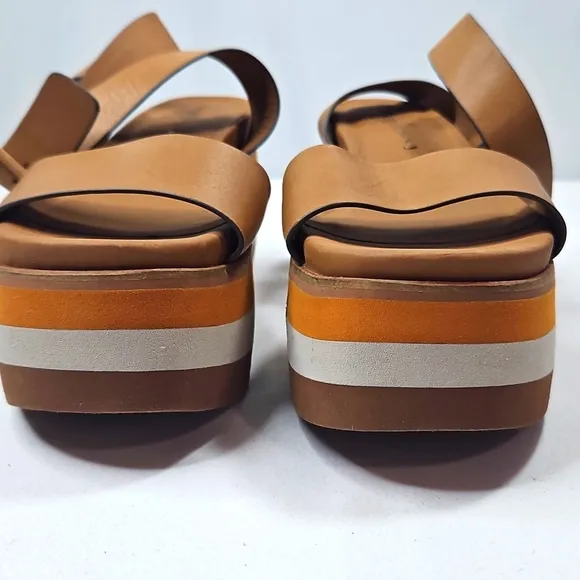 Naked Feet Tan and Orange Platform Sandals Size 9.5