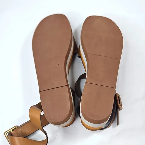 Naked Feet Tan and Orange Platform Sandals Size 9.5