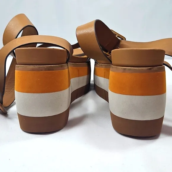 Naked Feet Tan and Orange Platform Sandals Size 9.5