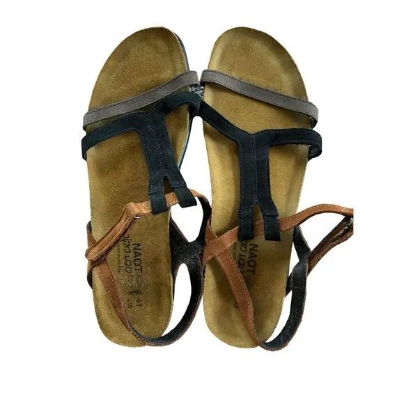 NAOT Judith Sandals Brown Black Leather Uppers Size 41 / 10 Strappy Boho Cork