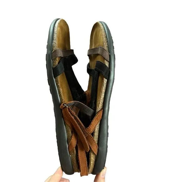 NAOT Judith Sandals Brown Black Leather Uppers Size 41 / 10 Strappy Boho Cork