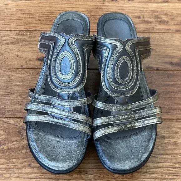 Naot Metallic Pewter Platform Wedge Slide Sandals Comfort Size 41