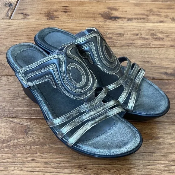 Naot Metallic Pewter Platform Wedge Slide Sandals Comfort Size 41
