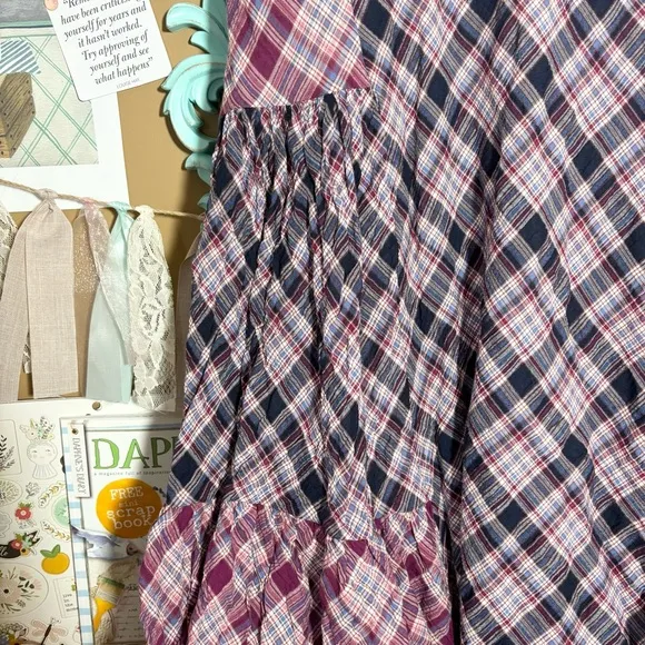 Natural Life Dolly Madres Plaid Maxi Skirt Sz.S Blue &amp; Red Boho Prairie Western