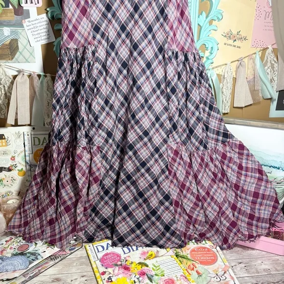 Natural Life Dolly Madres Plaid Maxi Skirt Sz.S Blue &amp; Red Boho Prairie Western
