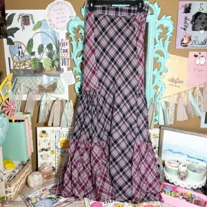 Natural Life Dolly Madres Plaid Maxi Skirt Sz.S Blue &amp; Red Boho Prairie Western