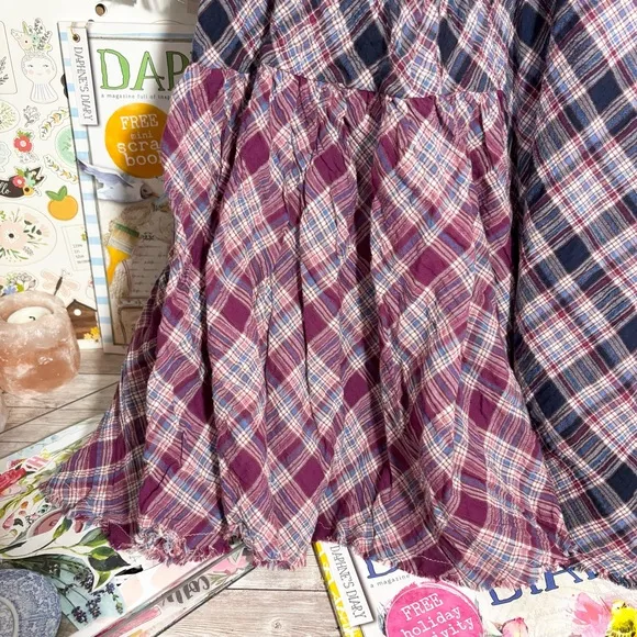 Natural Life Dolly Madres Plaid Maxi Skirt Sz.S Blue &amp; Red Boho Prairie Western