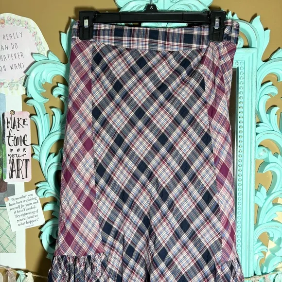 Natural Life Dolly Madres Plaid Maxi Skirt Sz.S Blue &amp; Red Boho Prairie Western