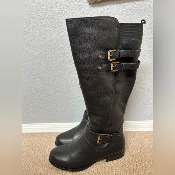 NATURALIZER JESSIE Black Knee-High Boots with Buckle Accents size 8w