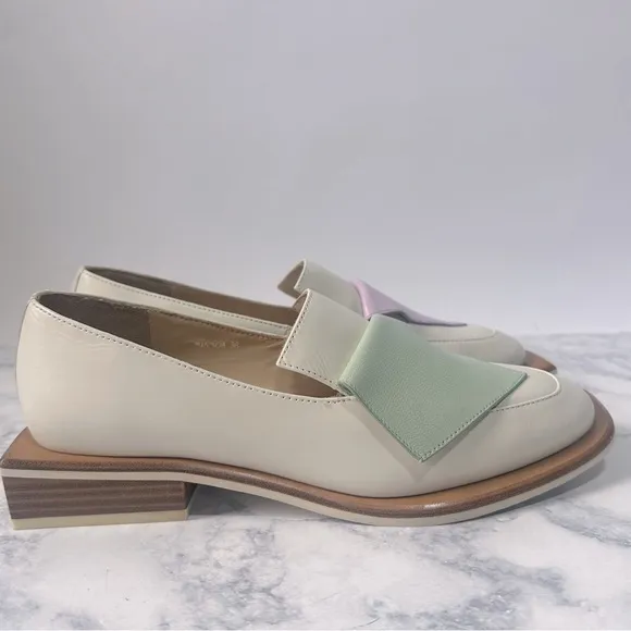 Needle Atelier funky retro leather Cream Loafers spring Pastel flatbow 7.5