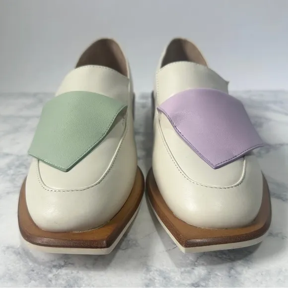 Needle Atelier funky retro leather Cream Loafers spring Pastel flatbow 7.5