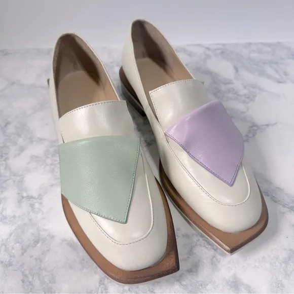 Needle Atelier funky retro leather Cream Loafers spring Pastel flatbow 7.5
