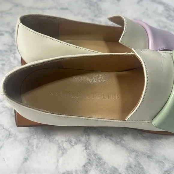 Needle Atelier funky retro leather Cream Loafers spring Pastel flatbow 7.5