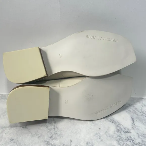 Needle Atelier funky retro leather Cream Loafers spring Pastel flatbow 7.5