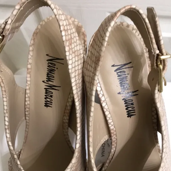 Neiman Marcus snake embossed heel sandals