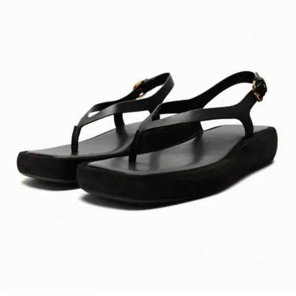NET ZARA BLACK LEATHER PLATFORM SANDALS