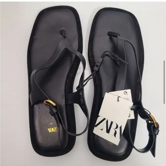 NET ZARA BLACK LEATHER PLATFORM SANDALS