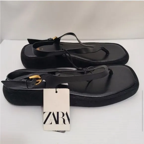 NET ZARA BLACK LEATHER PLATFORM SANDALS
