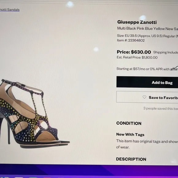 Never worn Giuseppe Zanotti Multi Black, Blue, Yellow, Pink Sandals