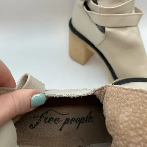 NEW 39.5 Free People Jesse Cutout Ankle Boots Leather Off-White Lug Sole Strappy