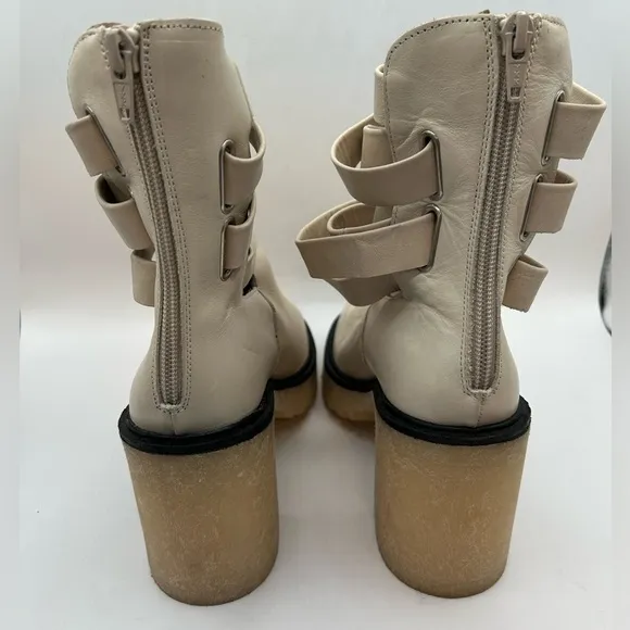NEW 39.5 Free People Jesse Cutout Ankle Boots Leather Off-White Lug Sole Strappy