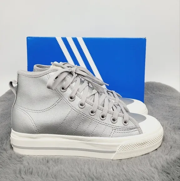 New adidas Nizza RF Platform Mid Shoes Silver Metallic Women's Size 7
