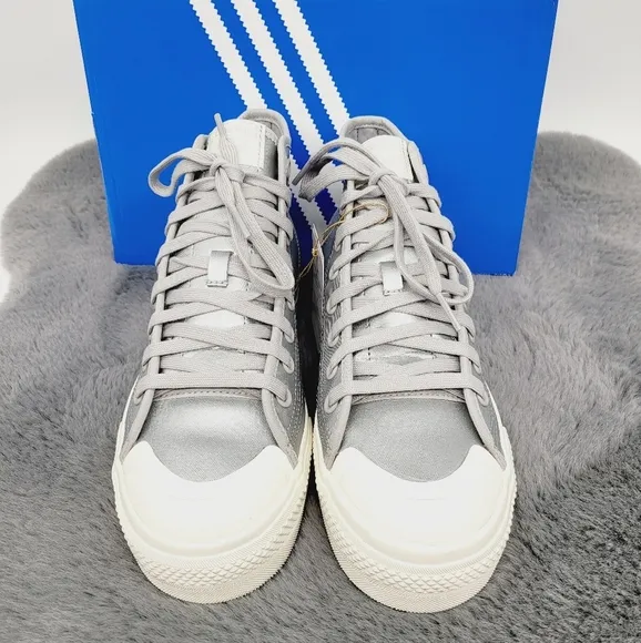 New adidas Nizza RF Platform Mid Shoes Silver Metallic Women's Size 7