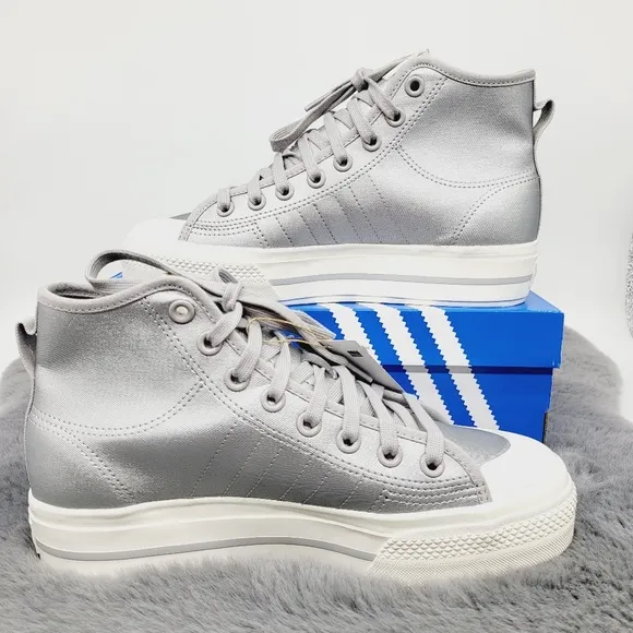 New adidas Nizza RF Platform Mid Shoes Silver Metallic Women's Size 7