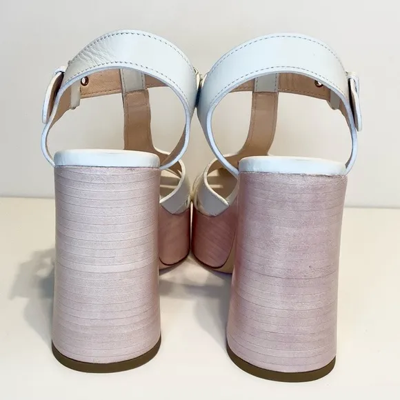 New AGL Sista White Leather Platform Stacked Heel Sandals Size 39