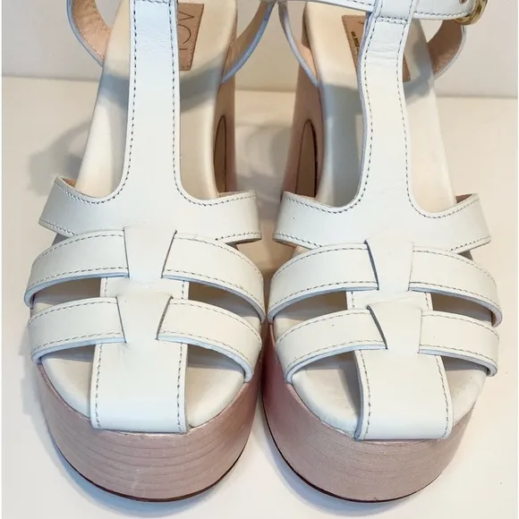 New AGL Sista White Leather Platform Stacked Heel Sandals Size 39