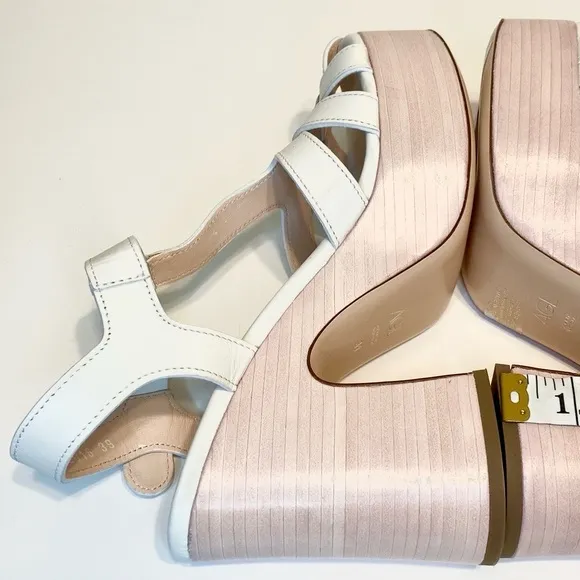 New AGL Sista White Leather Platform Stacked Heel Sandals Size 39
