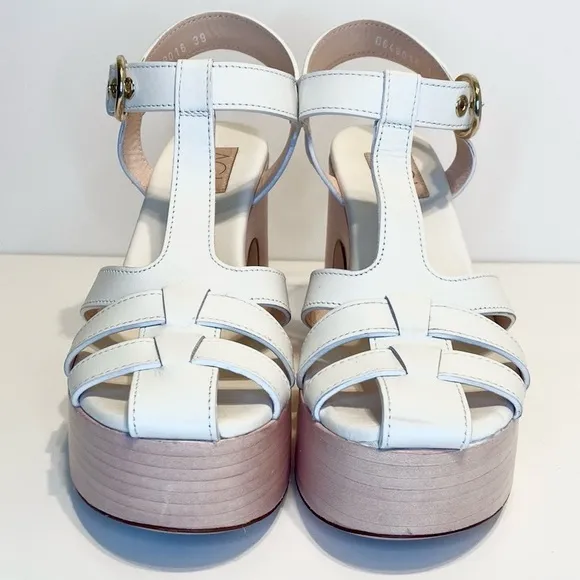 New AGL Sista White Leather Platform Stacked Heel Sandals Size 39