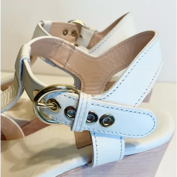 New AGL Sista White Leather Platform Stacked Heel Sandals Size 39