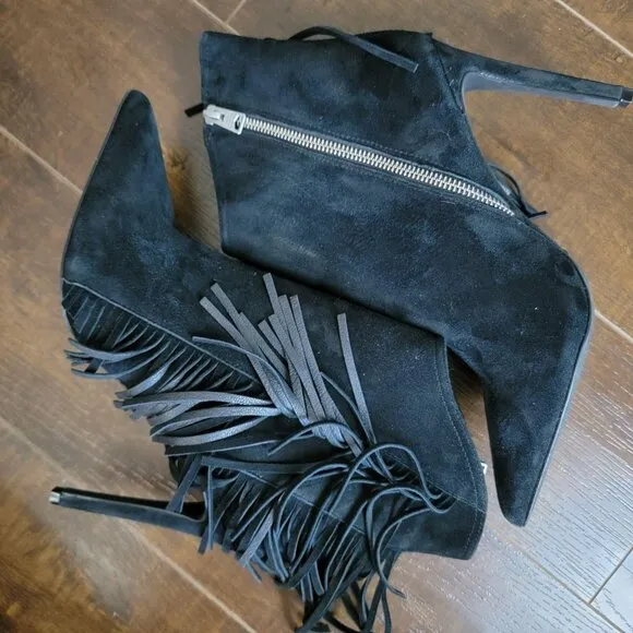 NEW ALLSAINTS Izzy Boots Womens 10 Suede Fringe Country Western Chic Party