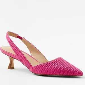 NEW! ANN TAYLOR Hot Pink Straw Pointed Toe Slingback Kitten Heel Pumps 6.5M.