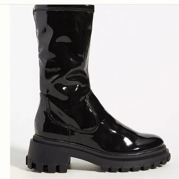 New Anthropologie Schutz black moto Kenny lug sole boot