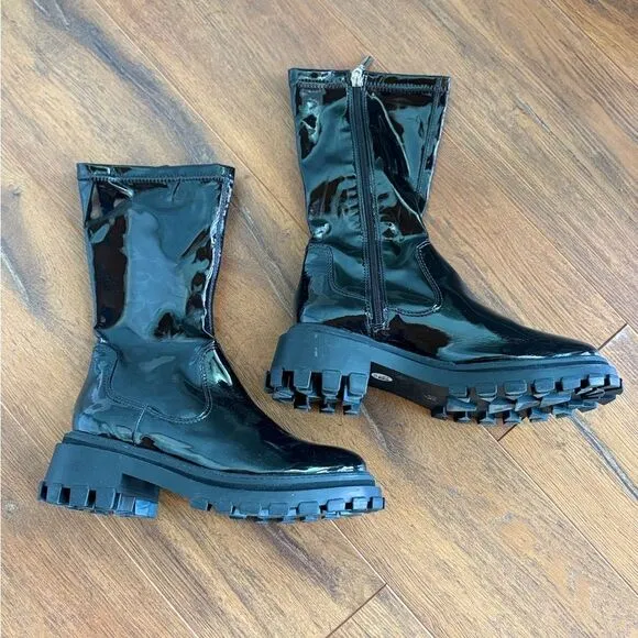 New Anthropologie Schutz black moto Kenny lug sole boot