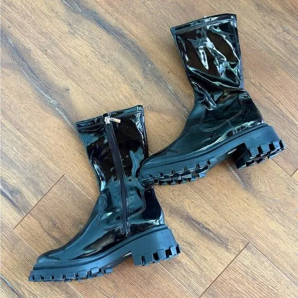 New Anthropologie Schutz black moto Kenny lug sole boot