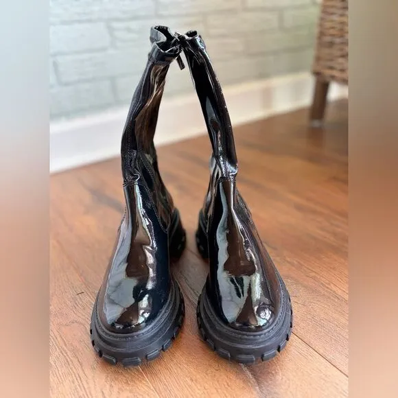 New Anthropologie Schutz black moto Kenny lug sole boot
