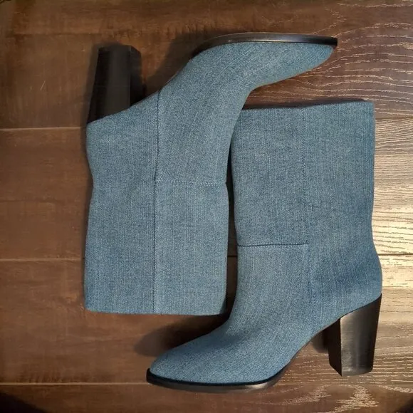 NEW Anthropologie Silent D Ivon Denim Boots Women 6.5 Vintage Chic Cowgirl Retro
