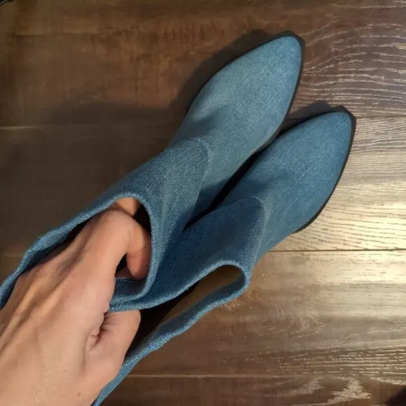 NEW Anthropologie Silent D Ivon Denim Boots Women 6.5 Vintage Chic Cowgirl Retro