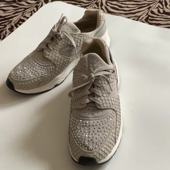 New AshStylish Beige Sneakers with Rhinestone Accents Size Size 9