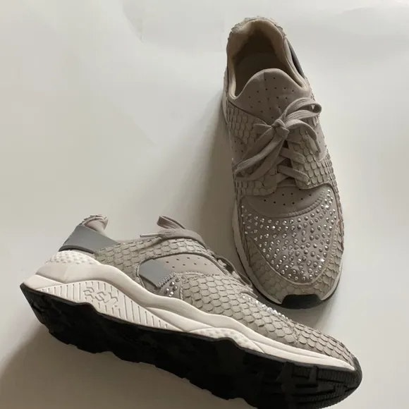 New AshStylish Beige Sneakers with Rhinestone Accents Size Size 9