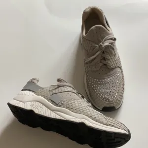 New AshStylish Beige Sneakers with Rhinestone Accents Size Size 9