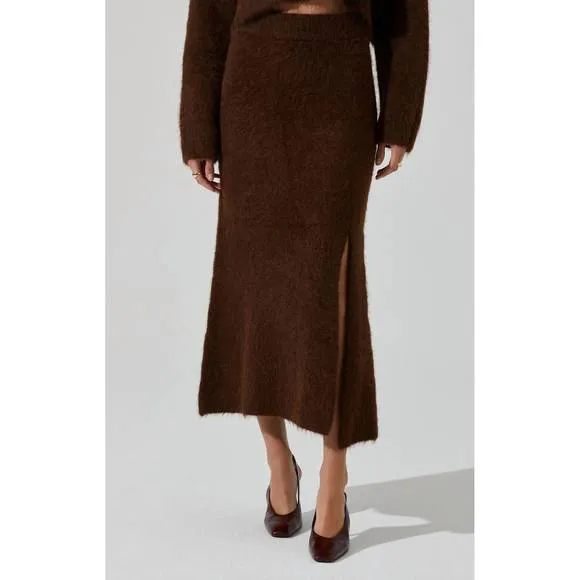 NEW ASTR clarisse midi skirt in espresso