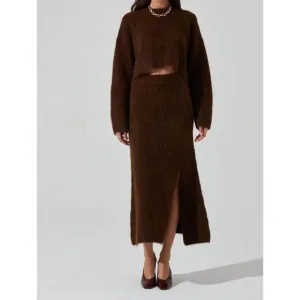 NEW ASTR clarisse midi skirt in espresso